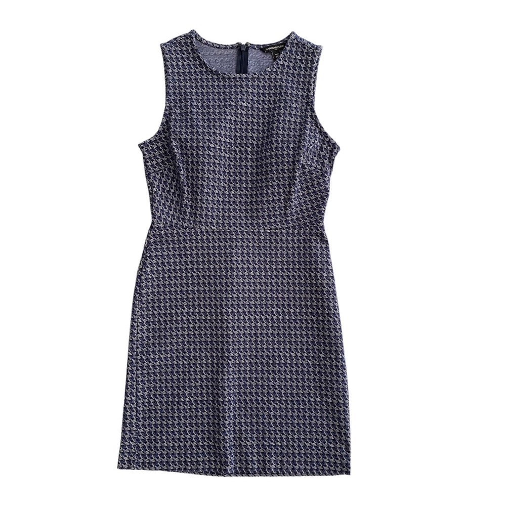 Banana Republic Houndstooth Blue Sleeveless Sheath Dress Women's Size 2 Petite